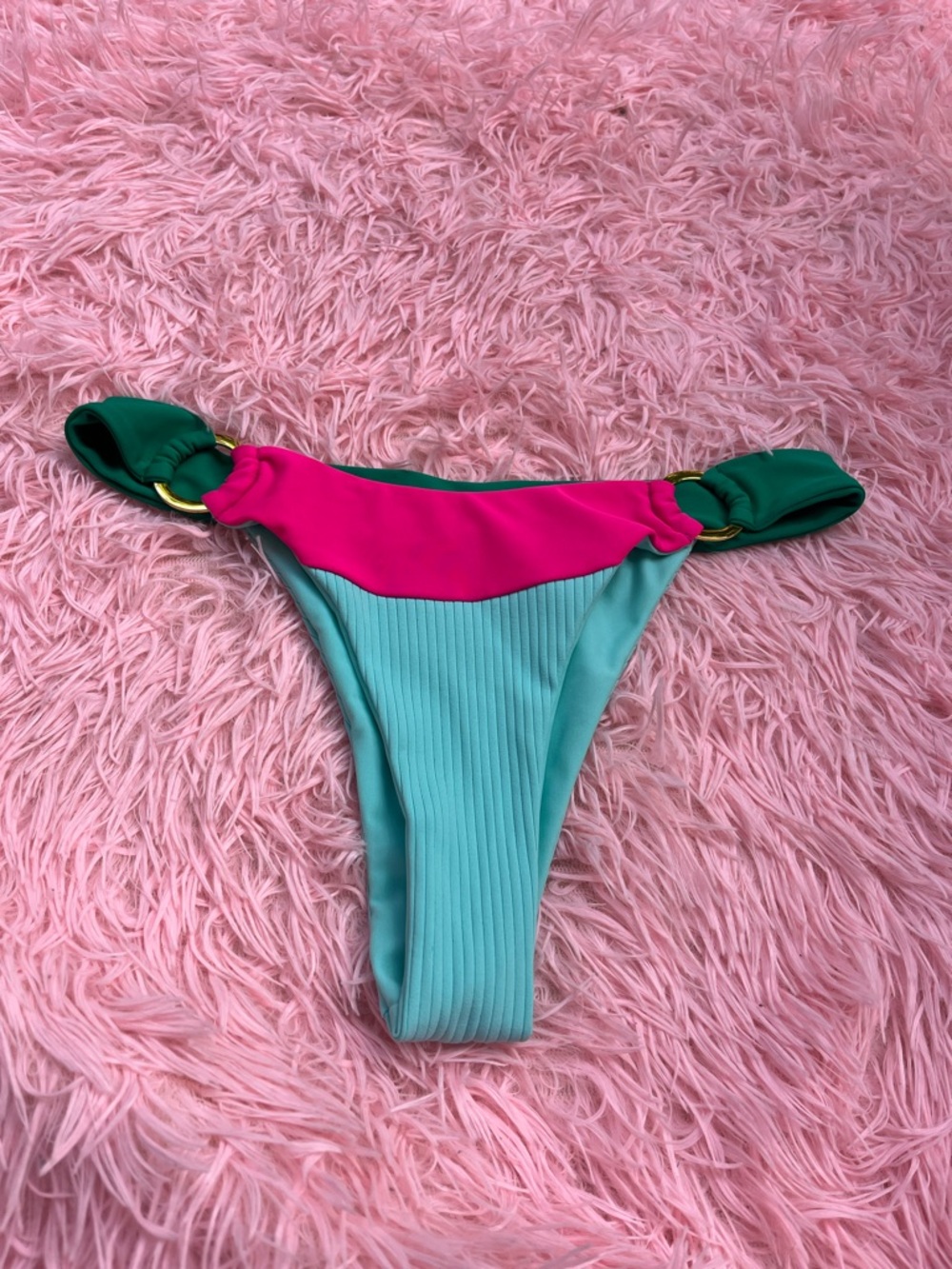 Beach Bunny Pink, Teal & Green Color-Block Bikini Bottom